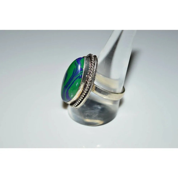 VTG .925 Sterling Silver Blue Green Azurite Caboch - Picture 3 of 6